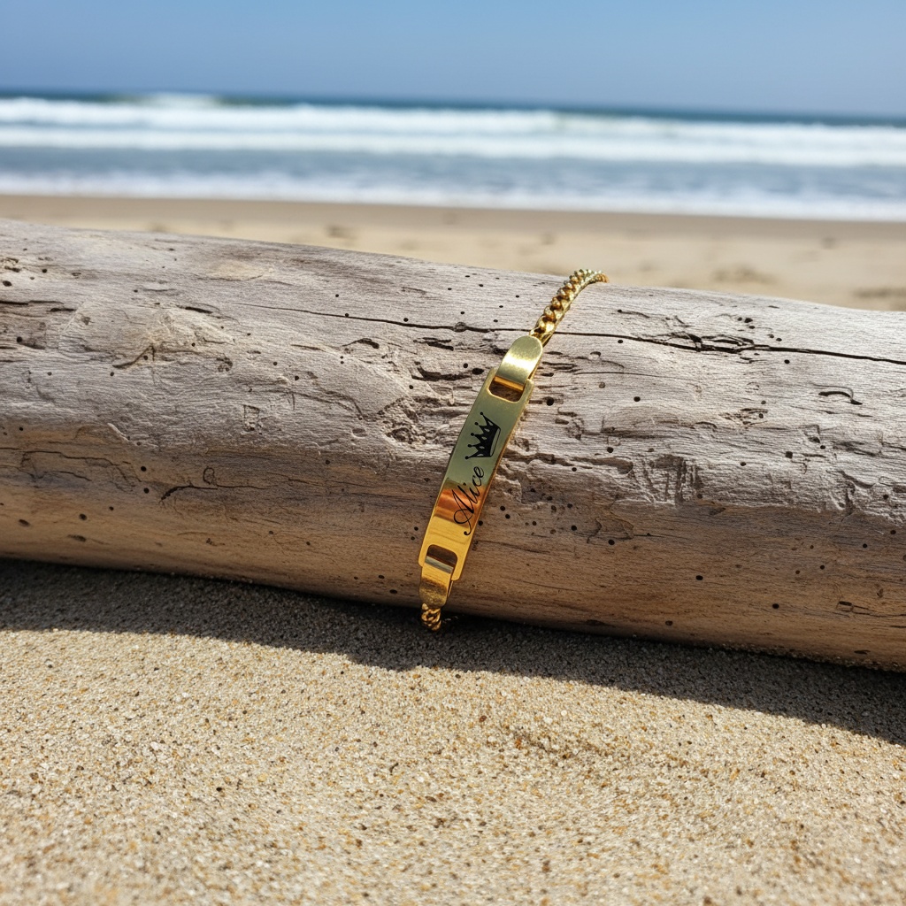 Personalized Curved Bracelet of 18K Gold-Plated Stainless Steel